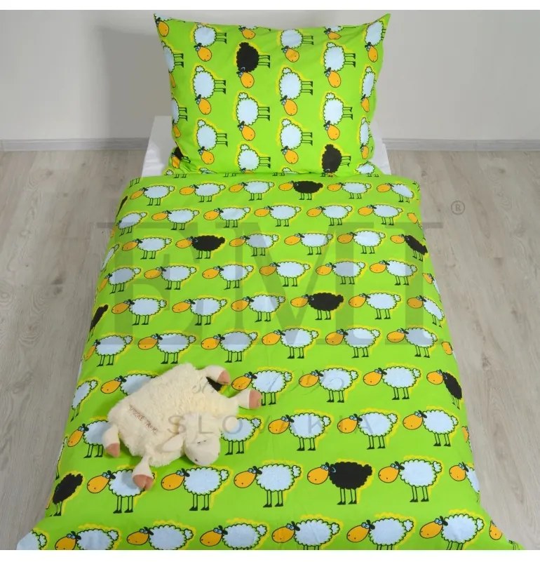 Obliečky detské bavlnené ovečky zelené EMI, Detský set 90x130 + 45x65