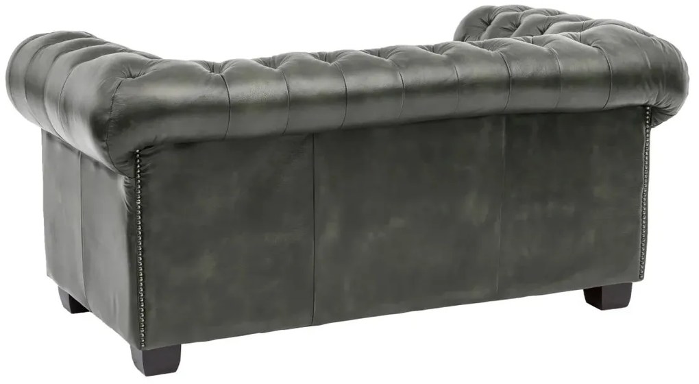 furniture-nabytek.cz - Dvoumístná pohovka Chesterfield z pravé kůže, zelená – 155×90×72 cm
