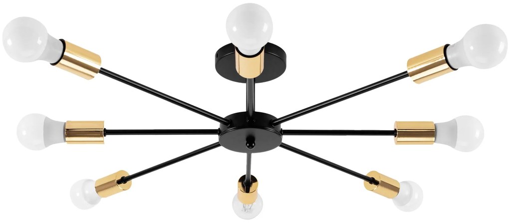 Toolight - Stropné svietidlo Spider 8xE27 60W APP502-8C, čierna-zlatá, OSW-06196