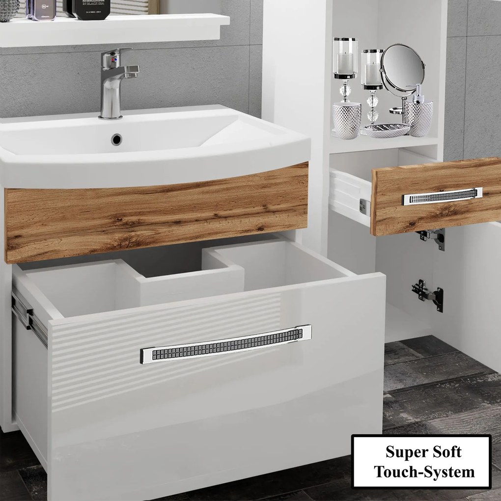Kúpeľňový nábytok Belini Premium Full Version šedý lesk + umývadlo + zrkadlo + LED osvetlenie Glamour 45 GLA P 3/0/W/S/0/MB/PP