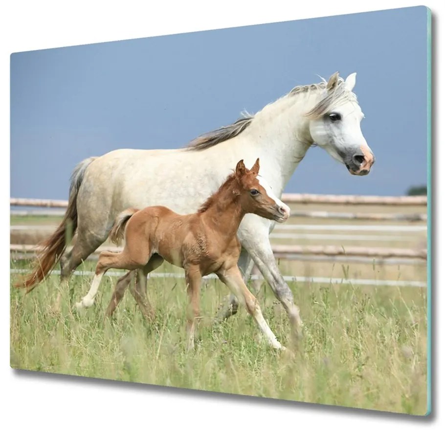 Sklenená doska na krájanie Kôň s hříbatem 60x52 cm