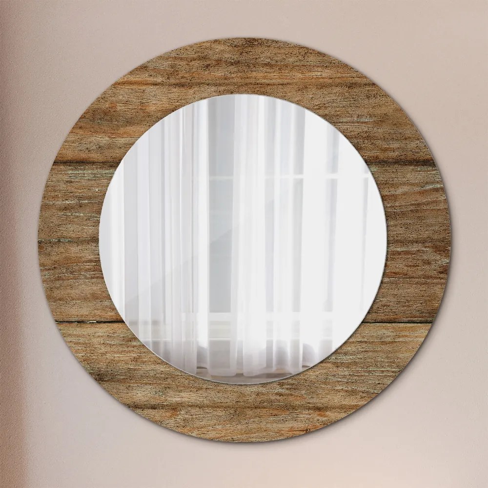 Okrúhle zrkadlo s potlačou Staré drevo fi 50 cm