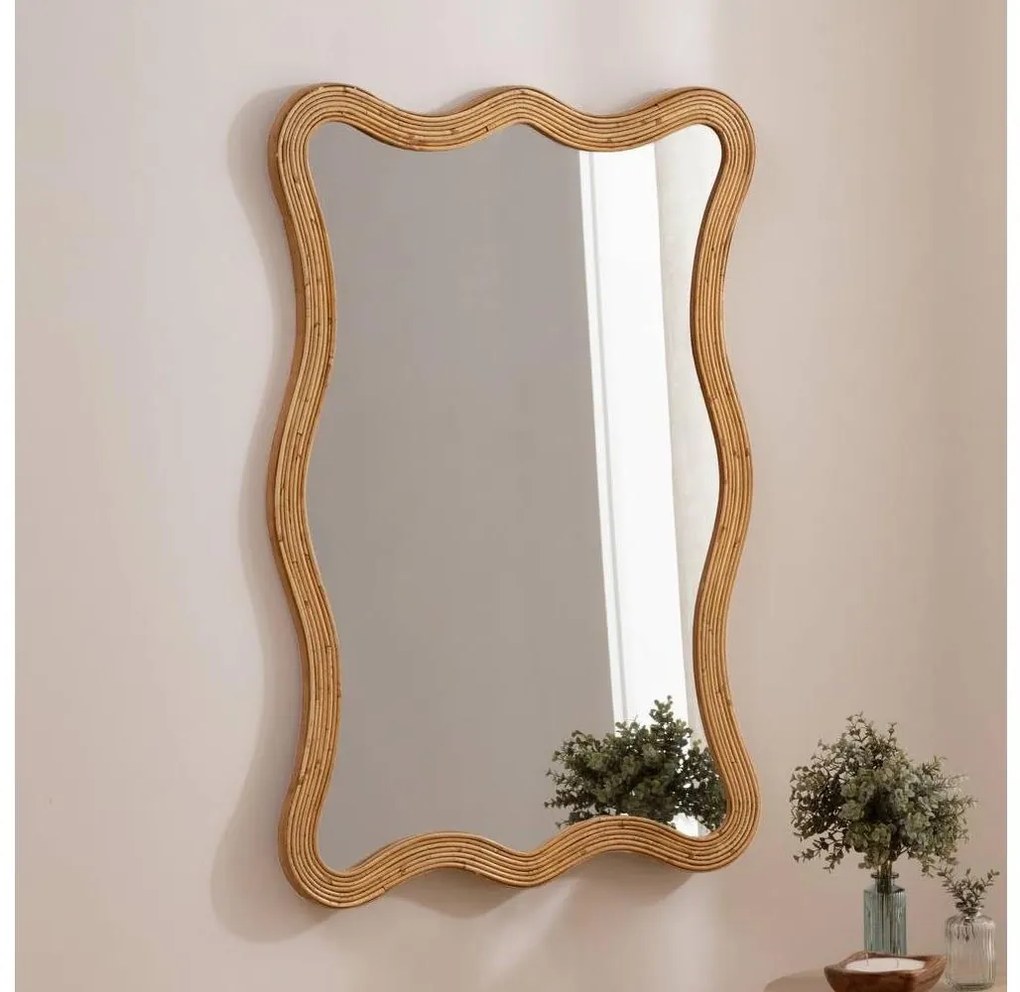 Atmosphera - Nástenné zrkadlo MAGGIE 100x70 cm s ratanovým rámom