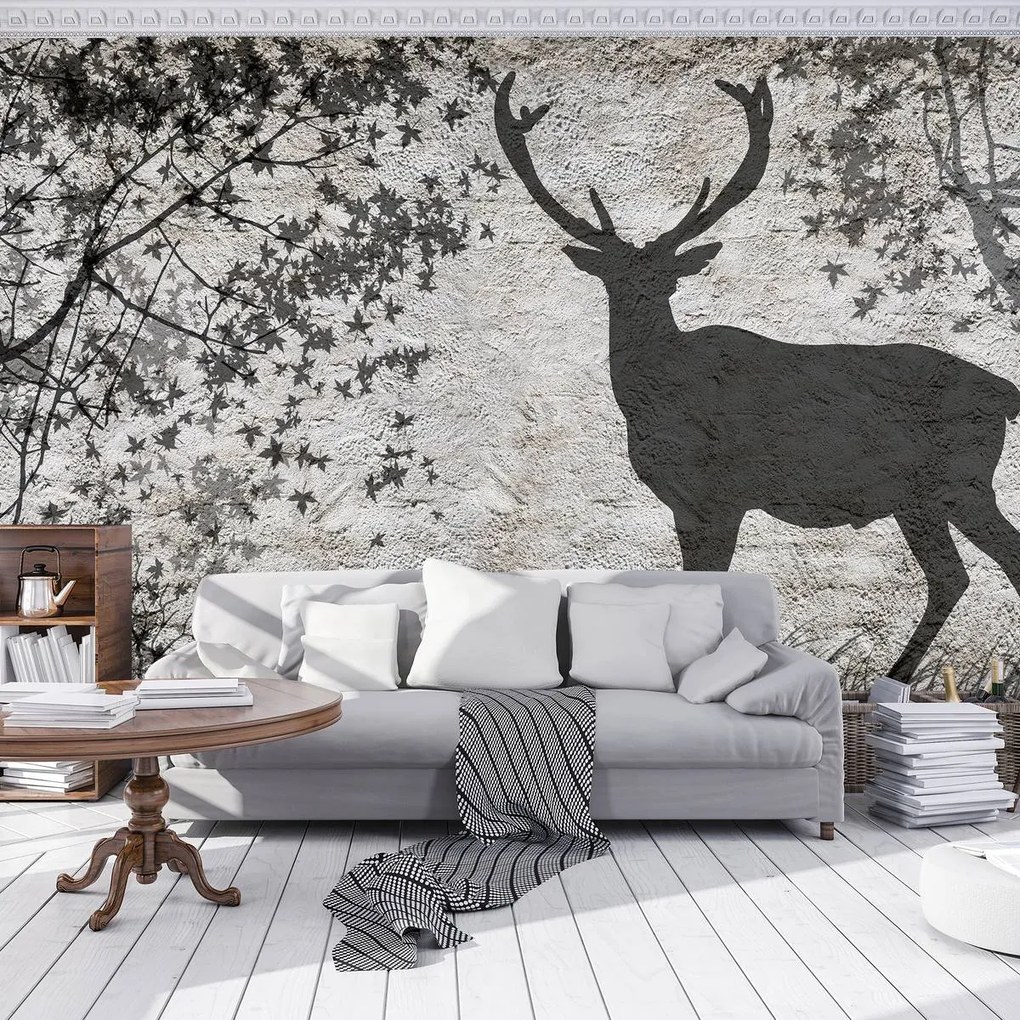 Fototapeta - Tieň jeleňa na šedej stene (152,5x104 cm)