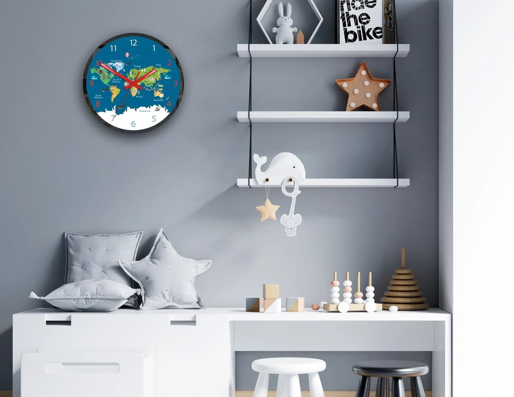 Detské nástenné hodiny Mirro Mapa sveta 30 cm viacfarebné