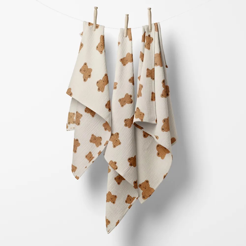 Biante Mušelínová plienka/dečka Nature MSN-060 Medvedíky na krémovom 70x70 cm
