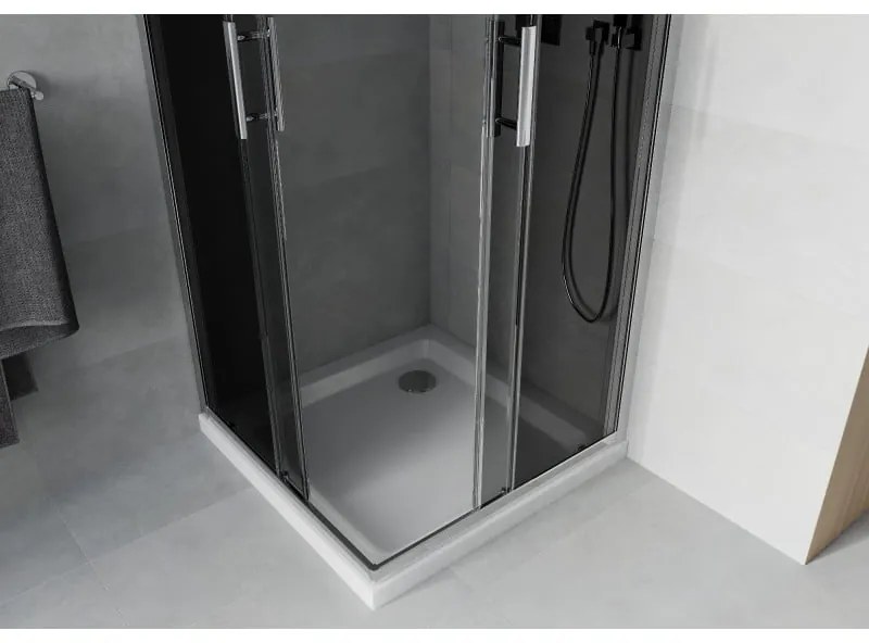 Mexen Rio štvorcový sprchovací kút 90 x 90 cm, 6mm sklo, šedé sklo, chrómový profil + slim sprchová vanička 5cm, 860-090-090-01-40-4010