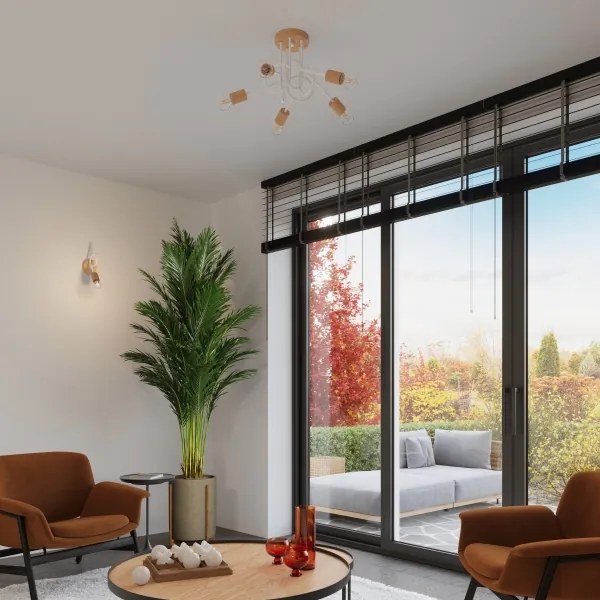 Sollux SL.1475 - Prisadený luster EMBER 5xE27/15W/230V biela/béžová/buk