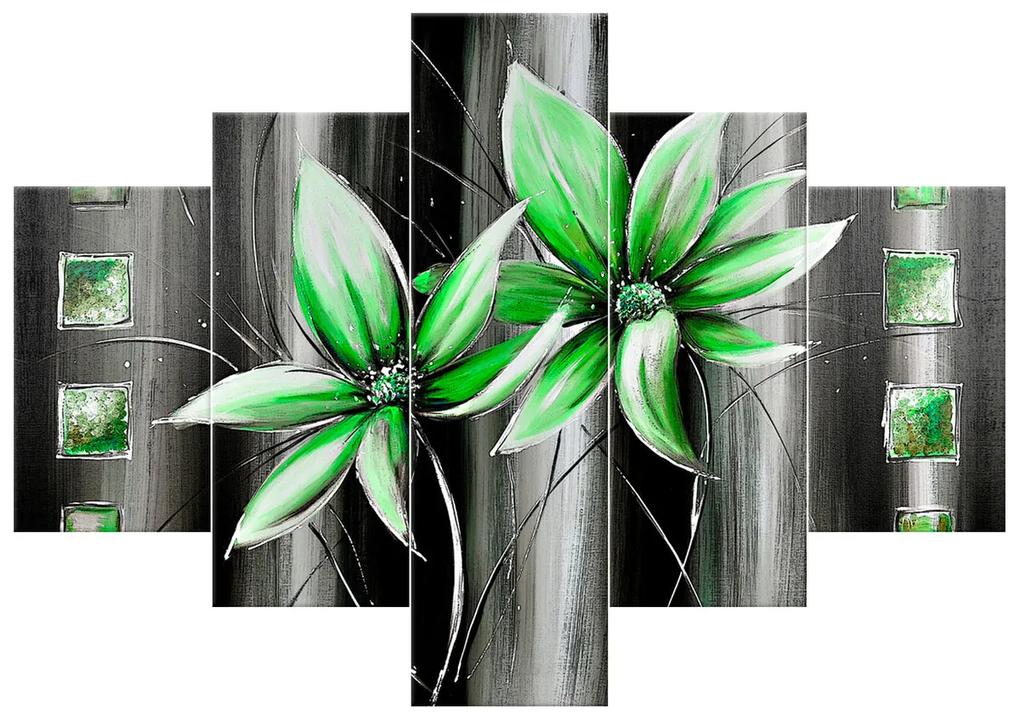 Gario Ručne maľovaný obraz Krásne zelené kvety - 5 dielny Rozmery: 150 x 105 cm