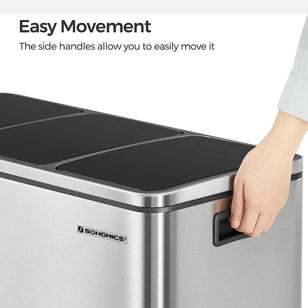 Odpadkový kôš, kôš na separovaný odpad, 54 litrov 3 x 18 L, strieborný