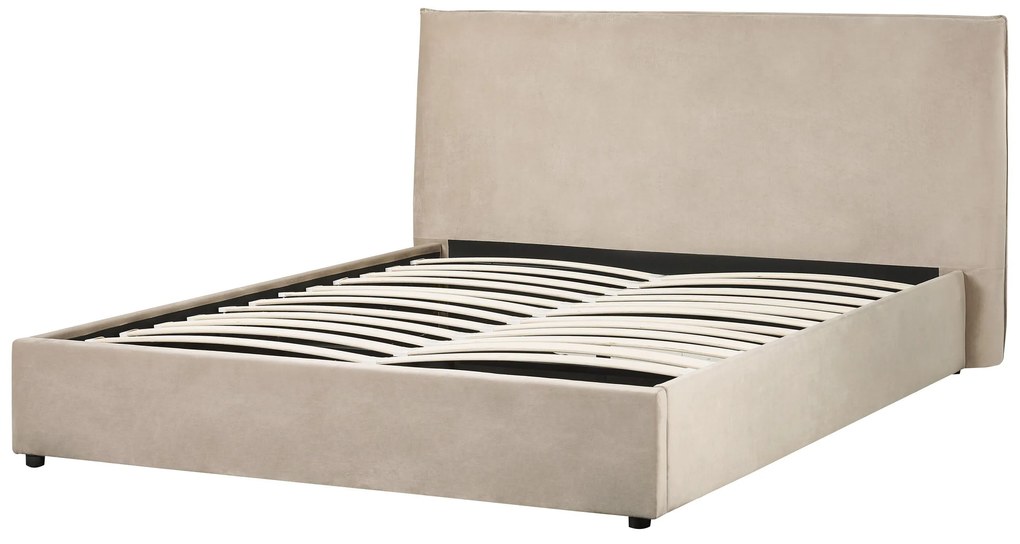 Zamatová posteľ s úložným priestorom 160 x 200 cm sivobéžová LAVAUR Beliani