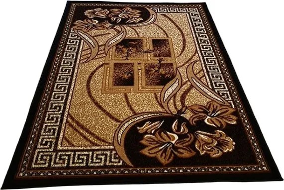 Klasický koberec Shiraz BCF s kvetinovým vzorom – hnedo-čierny Rozmer: 50x80 cm