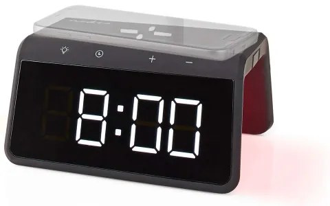 Nedis WCACQ30BK - Budík s LCD a bezdrôtovou nabíjačkou 15W/5V čierny