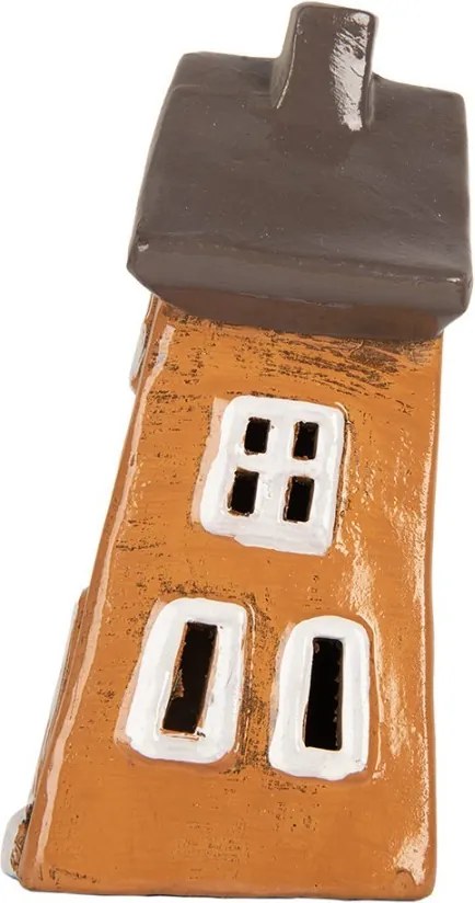 Oranžový keramický svietnik na čajovú sviečku domček Village - 16*11*20 cm