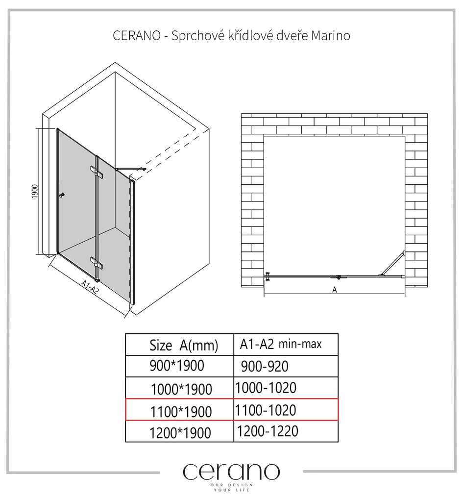 Cerano Marino, 1-krídlové delené sprchové dvere 110x190 cm, 6mm číre sklo, čierny profil, CER-CER-420246