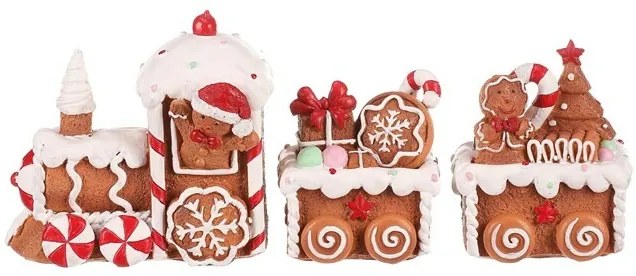 Vianočná dekorácia Perníkový vláčik s dvoma vagónikmi, polyresin