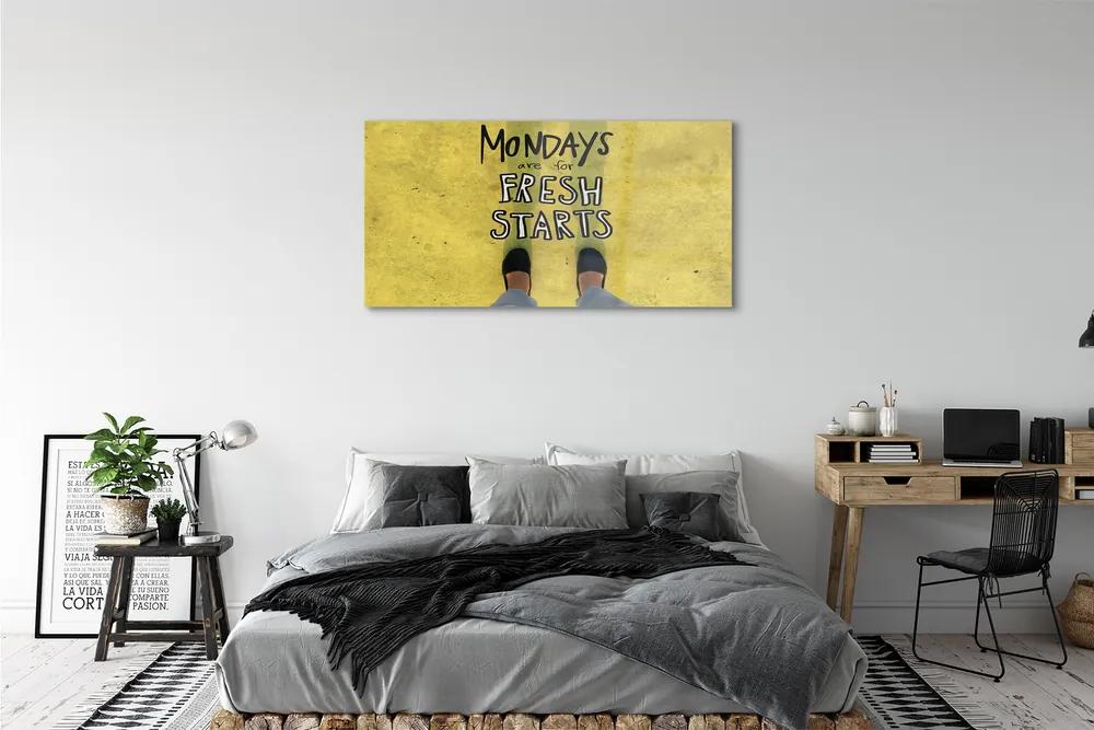 Obraz plexi Nohy žltom pozadí nápis 125x50 cm