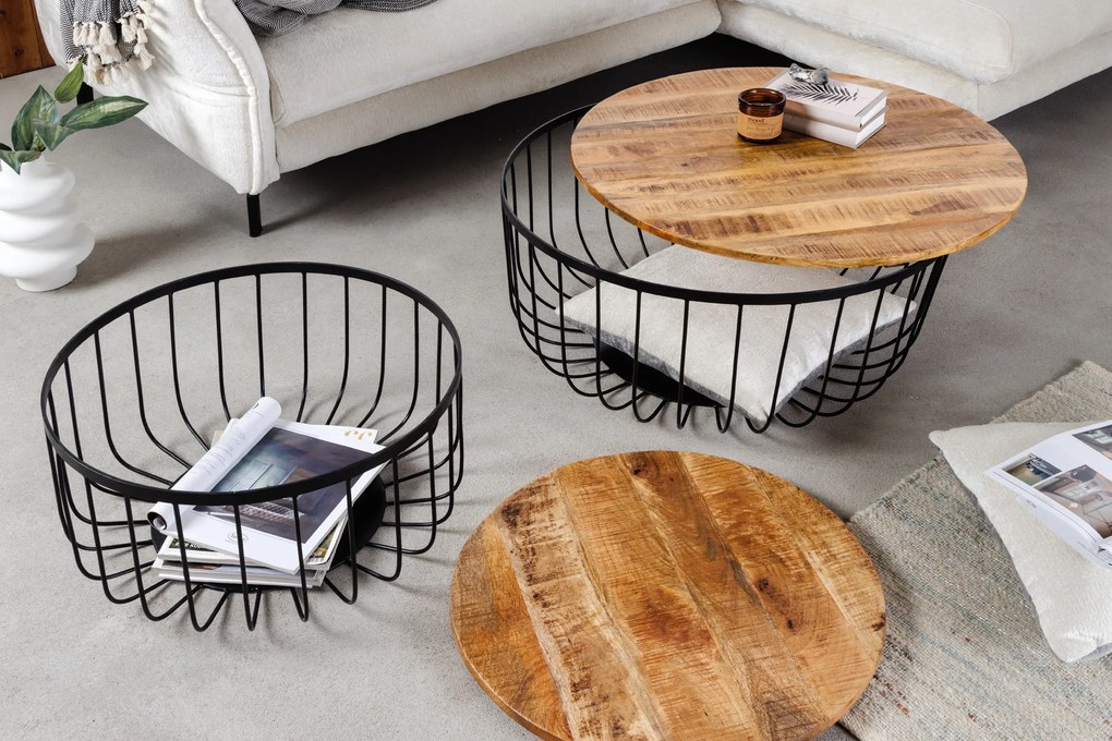 Konferenčný stolík Úložná súprava 2 70 cm prírodná čierna