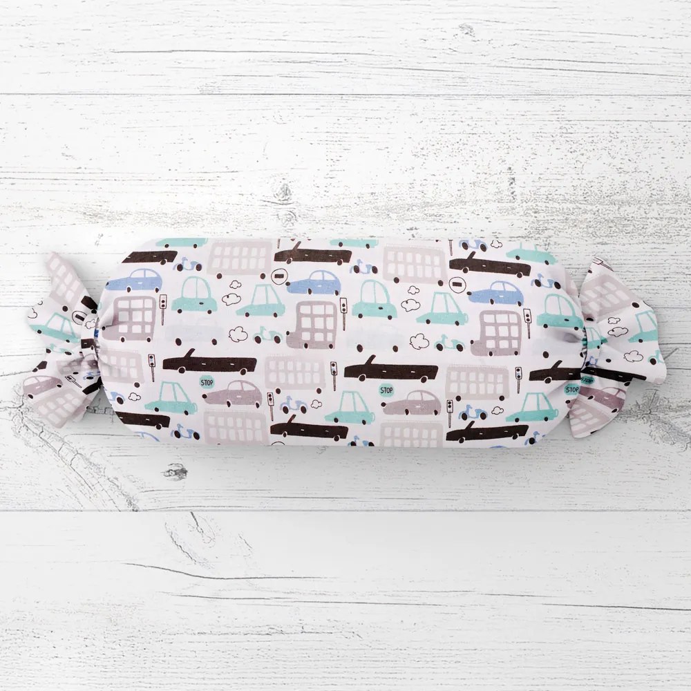 Biante Detský vankúš valec bonbon Sandra SA-199 Autíčka a autobusy 15x40 cm