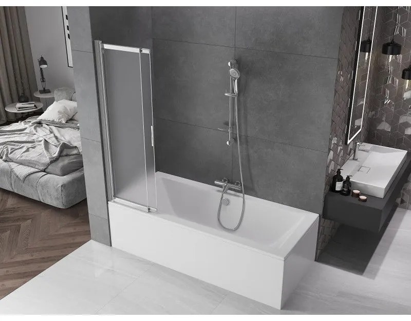 Mexen Fox, 2-krídlová vaňová zástena 85x150 cm, 5mm sklo námraza, chrómový profil, 891-085-002-01-30