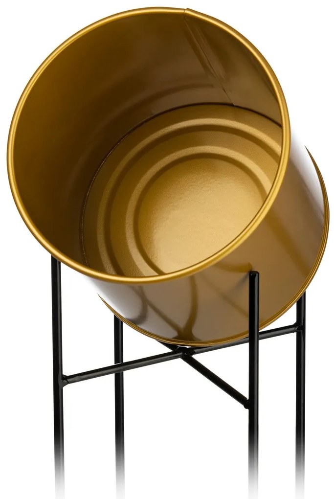 KOVOVÝ KVETINÁČ SO STOJANOM GLAMOUR 55X24 CM ZLATÁ/ČIERNA