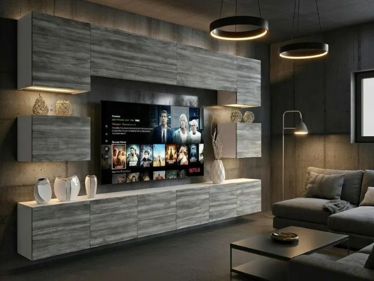 Obývacia stena Belini Premium Full Version šedý antracit Glamour Wood+ LED osvetlenie Nexum 49