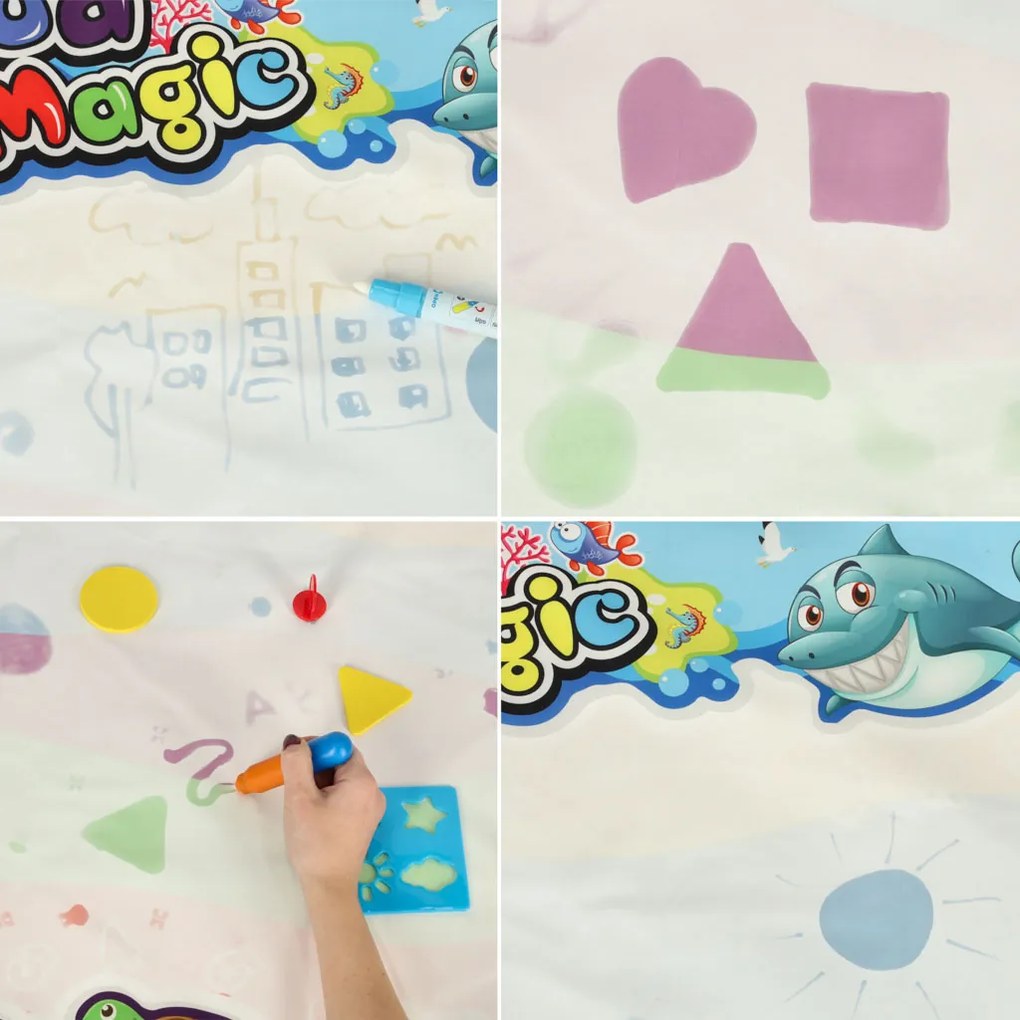 KIK Vodná podložka na maľovanie XXL 100×80 cm, sada s pečiatkami a šablónami