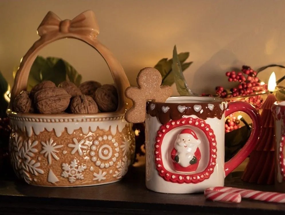Biely vianočný keramický hrnček Santa Claus - 14*10*10 cm / 375 ml