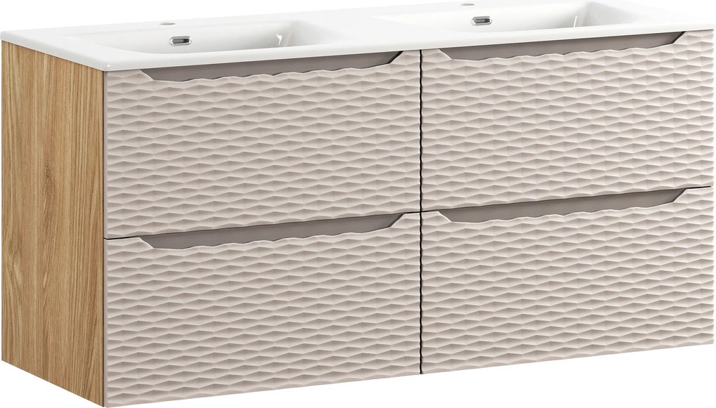 Comad Kúpeľňová skrinka s keramickým dvojumývadlom Ocean Beige 120 cm - béžová
