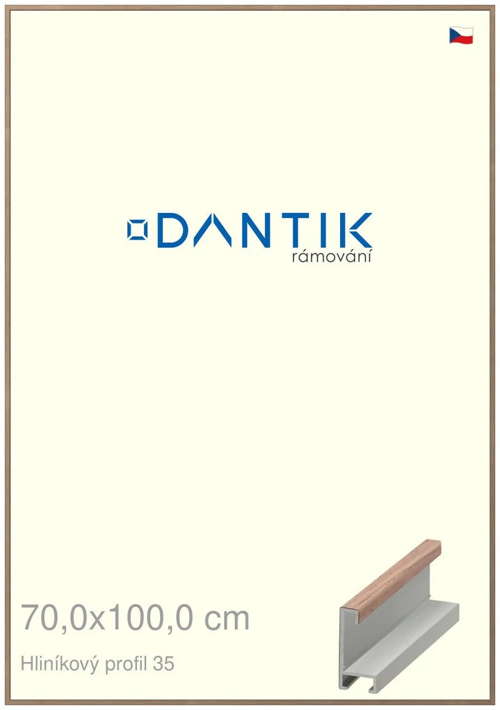 DANTIK rám na obraz 70x100 | ALU Dýha ořech raw (Plexi Čiré)