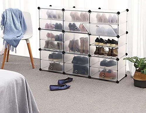 Stojan na topánky s dvierkami, plastový, transparentný, 93x123x31cm