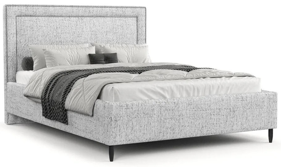 Svetlosivá čalúnená dvojlôžková posteľ s úložným priestorom s roštom 140x200 cm Baleine – Maison de Rêve