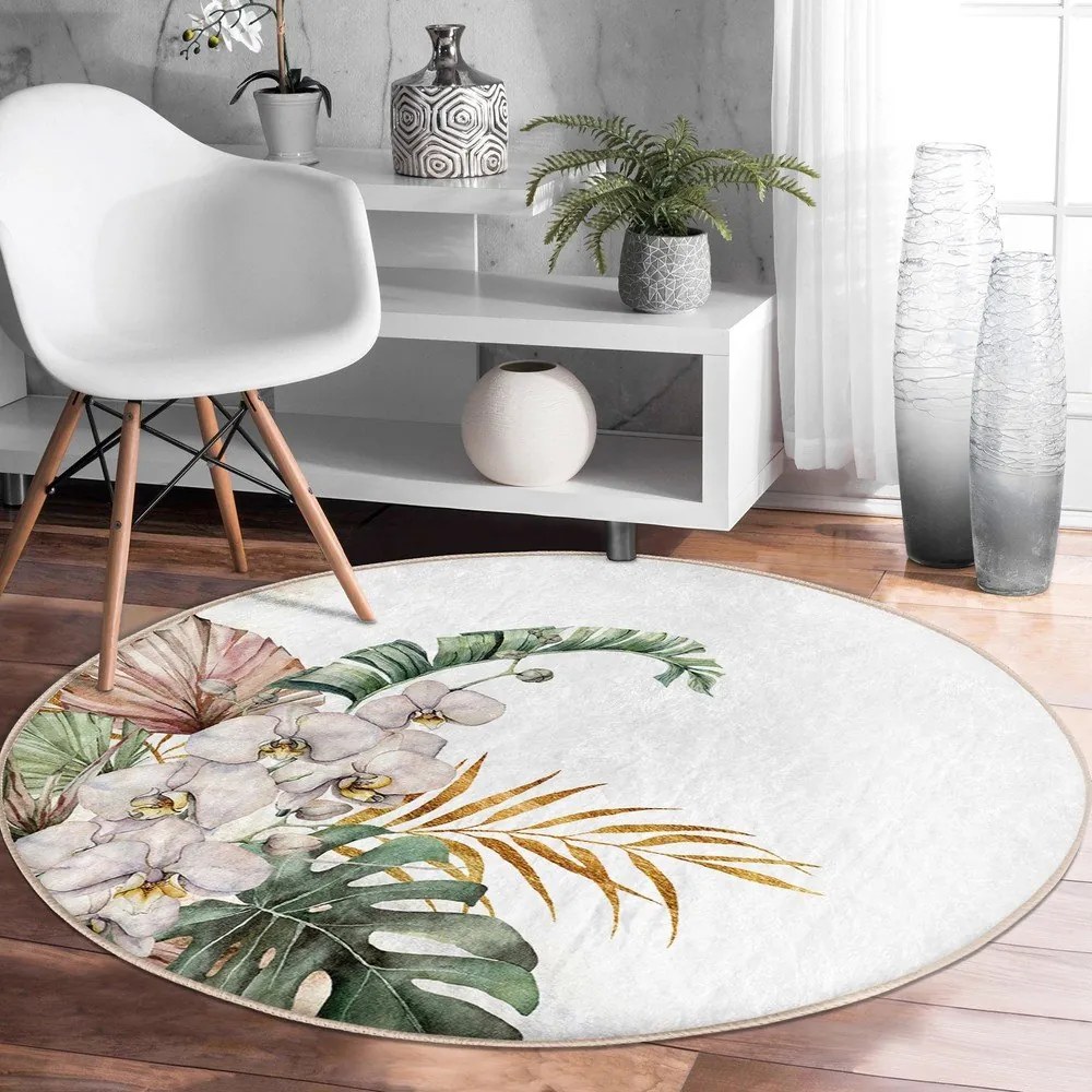 Krémovobiely prateľný okrúhly koberec vhodný pre robotické vysávače ø 80 cm Comfort – Mila Home