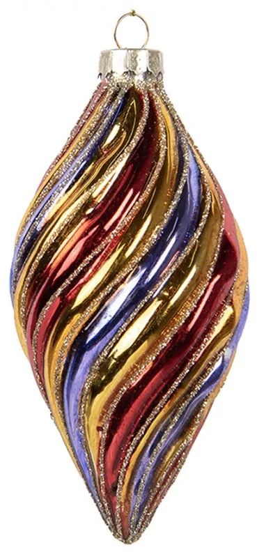 Zlatá sklenená ozdoba špicatá banka s farebnými pruhmi - Ø 6*13 cm