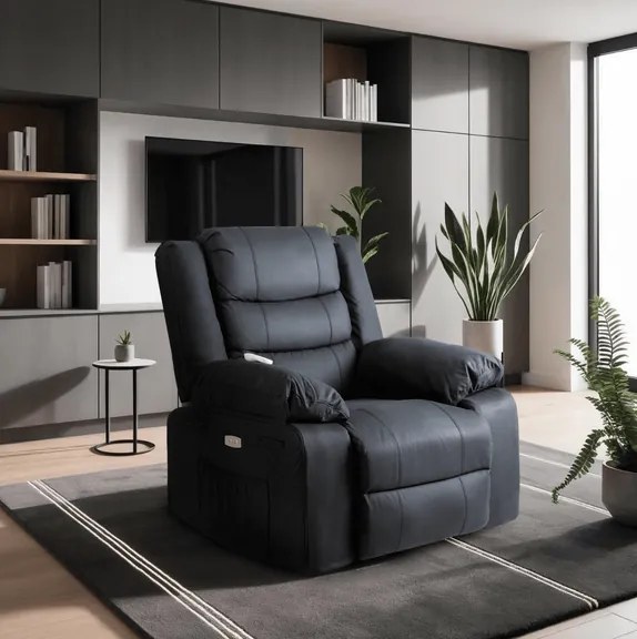 Masážne kreslo AMADEO čierne, ekokoža