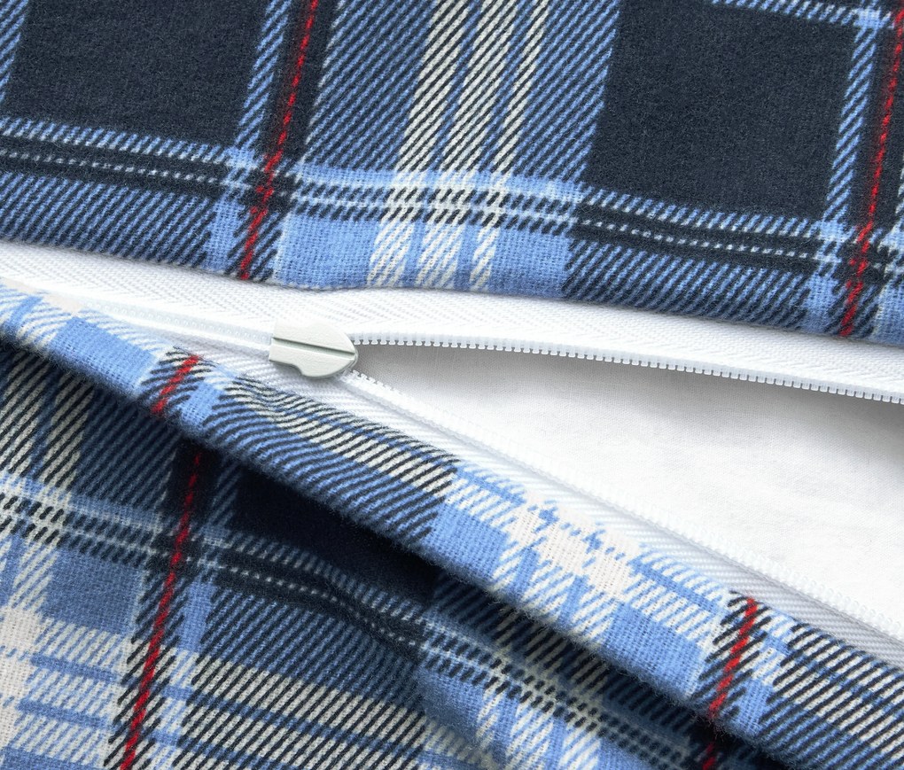 Posteľná bielizeň z česanej bavlny, modré káro, štandardná veľkosť