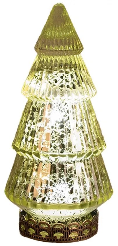 Zelený sklenený dekoračný svietiaci stromček LED Tree - Ø 8*16 cm
