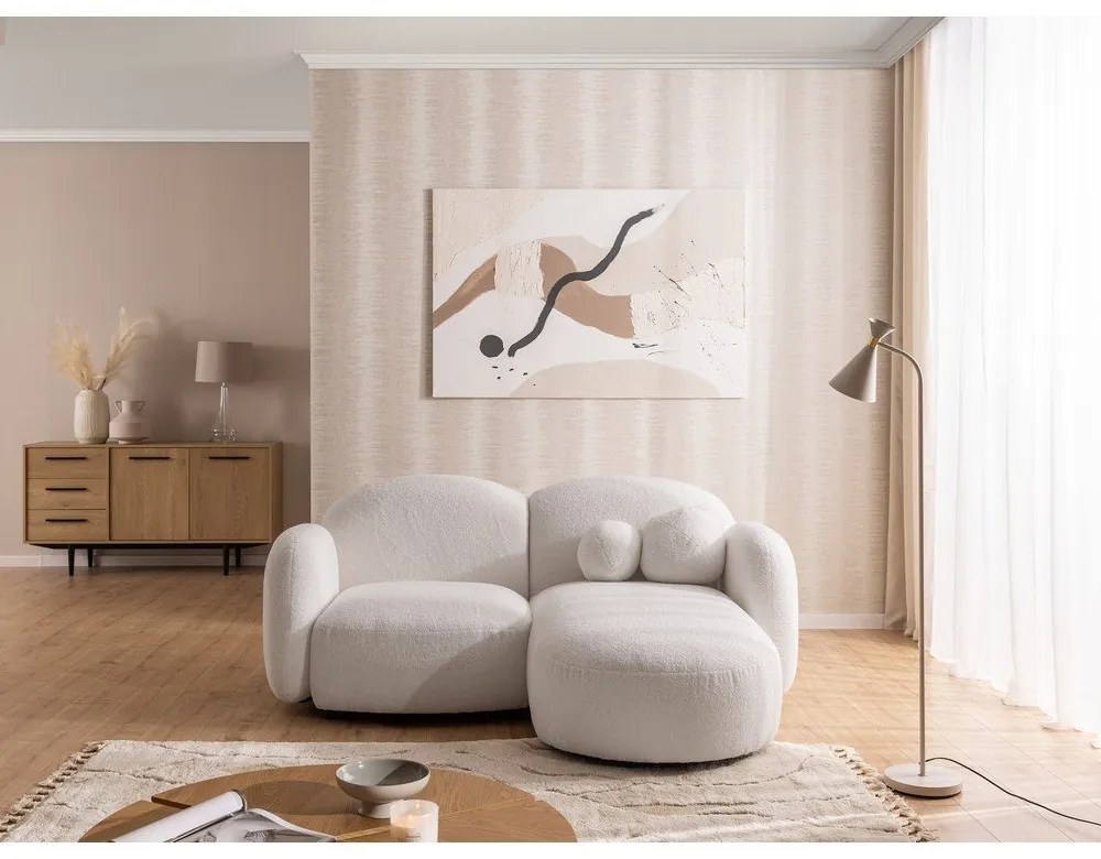 Krémová rohová pohovka z textílie buklé (pravý roh/s leňoškou) Orbit – Ropez