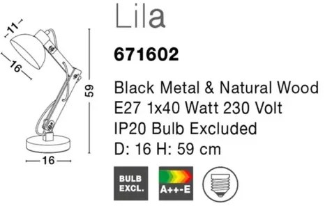 Drevená stolová lampa Lila čierna