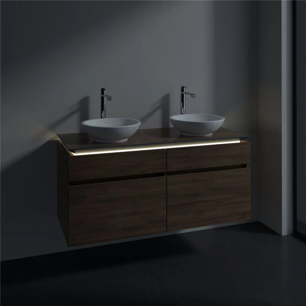 VILLEROY &amp; BOCH Legato závesná skrinka pod dve umývadlá na dosku, 4 zásuvky, s LED osvetlením, 1200 x 500 x 550 mm, Arizona Oak, B584L0VH