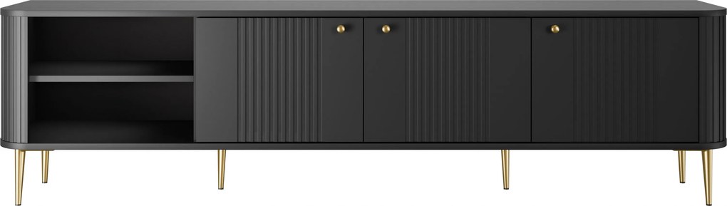 TV skrinka Vesper 3D 187 cm - čierna / zlaté nohy