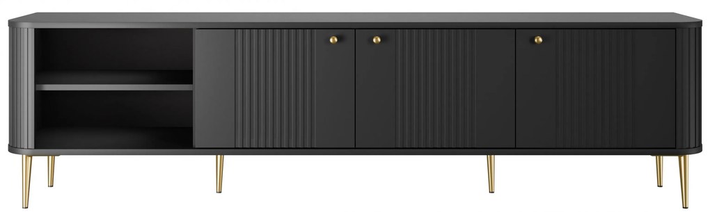 TV stolík Vespera 3D 187 cm - čierna / zlaté nožičky