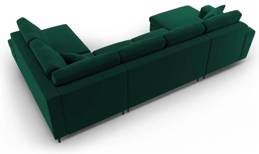 Zelená zamatová rozkladacia/s úložným priestorom rohová pohovka (pravý roh/do "U") Kyoto – Cosmopolitan Design