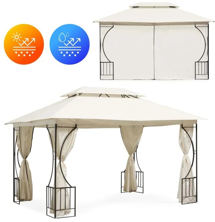 Záhradný pavilónový stan 4x3m - béžový - plné steny