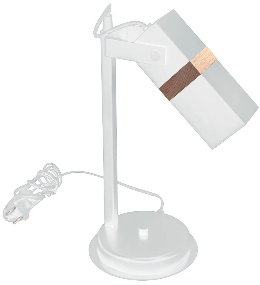 Stolná lampa Vidar, 1x drevené/biele kovové tienidlo, w