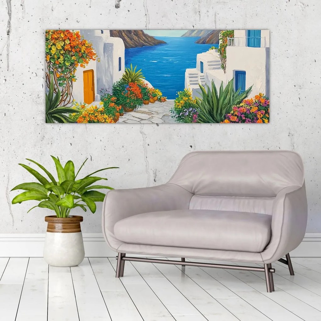 Obraz - Grécka ulička (120x50 cm)