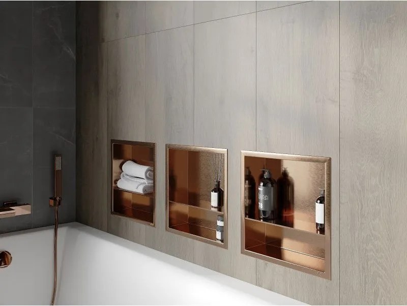 Mexen X-Wall-R, polica na zapustenie s prírubou  30 x 30 cm, medená matná - 19C0303010S