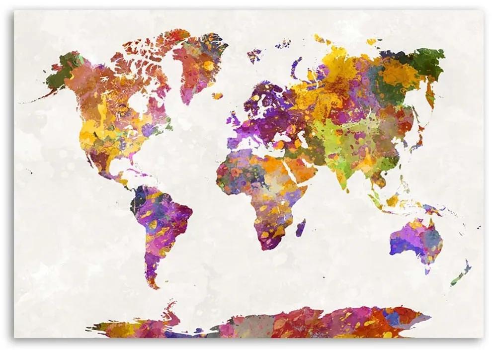 Obraz na plátně Mapa světa Akvarel - 120x80 cm
