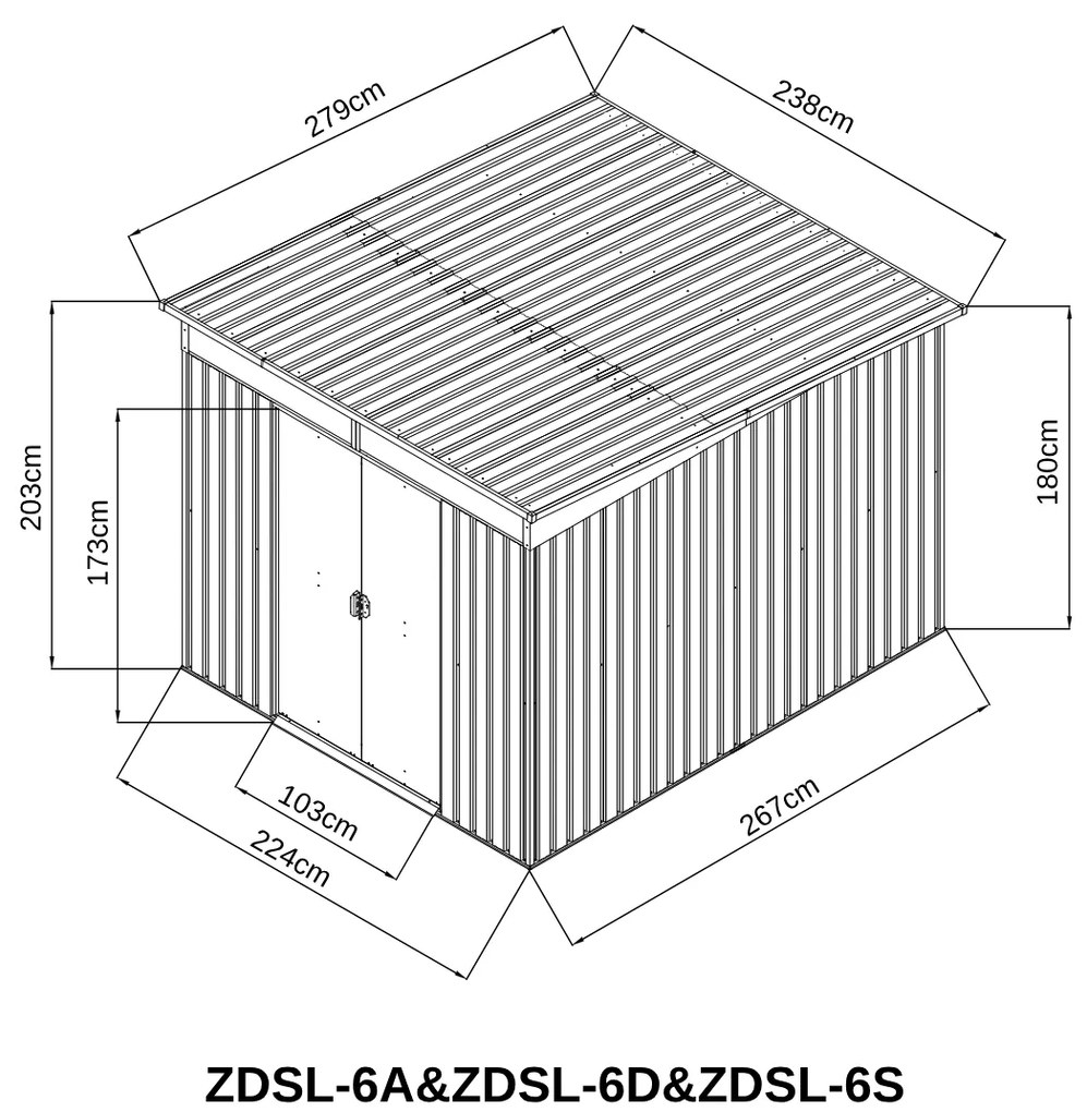 Záhradný domček BestBerg ZDSL-6A / 6,6 m² / 238 x 279 x 203 cm / sivá