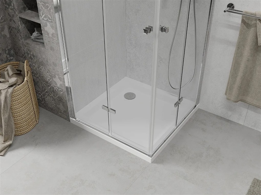 Mexen Lima Duo, sprchový kút 90 (dvere) x 90 (dvere) cm, 6mm číre sklo, chrómový profil + SLIM sprchová vanička biela 5cm, 856-090-090-01-02-4010